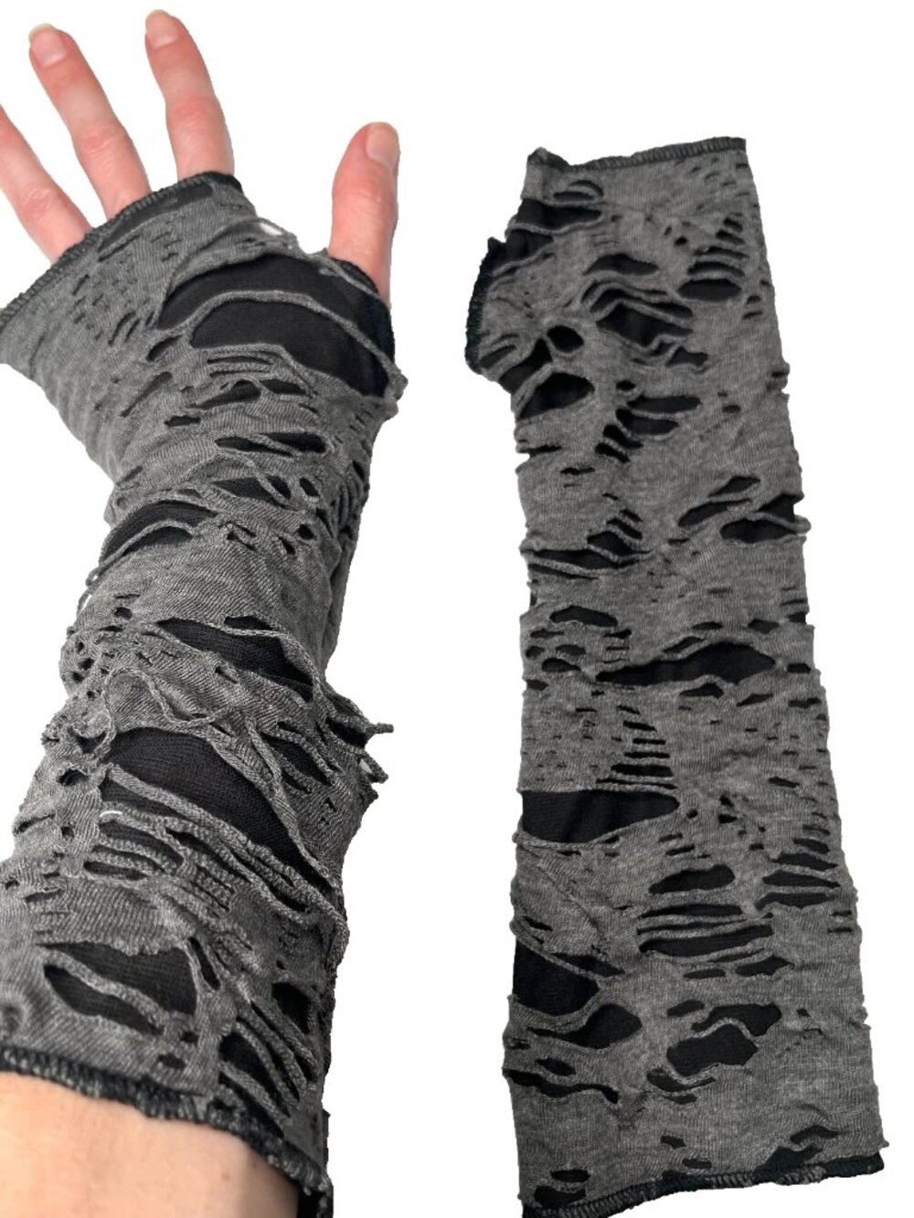 Mummy Gloves Gray Cut Out Arm Warmers Mens Zombie Costume Covers Ripped Holes